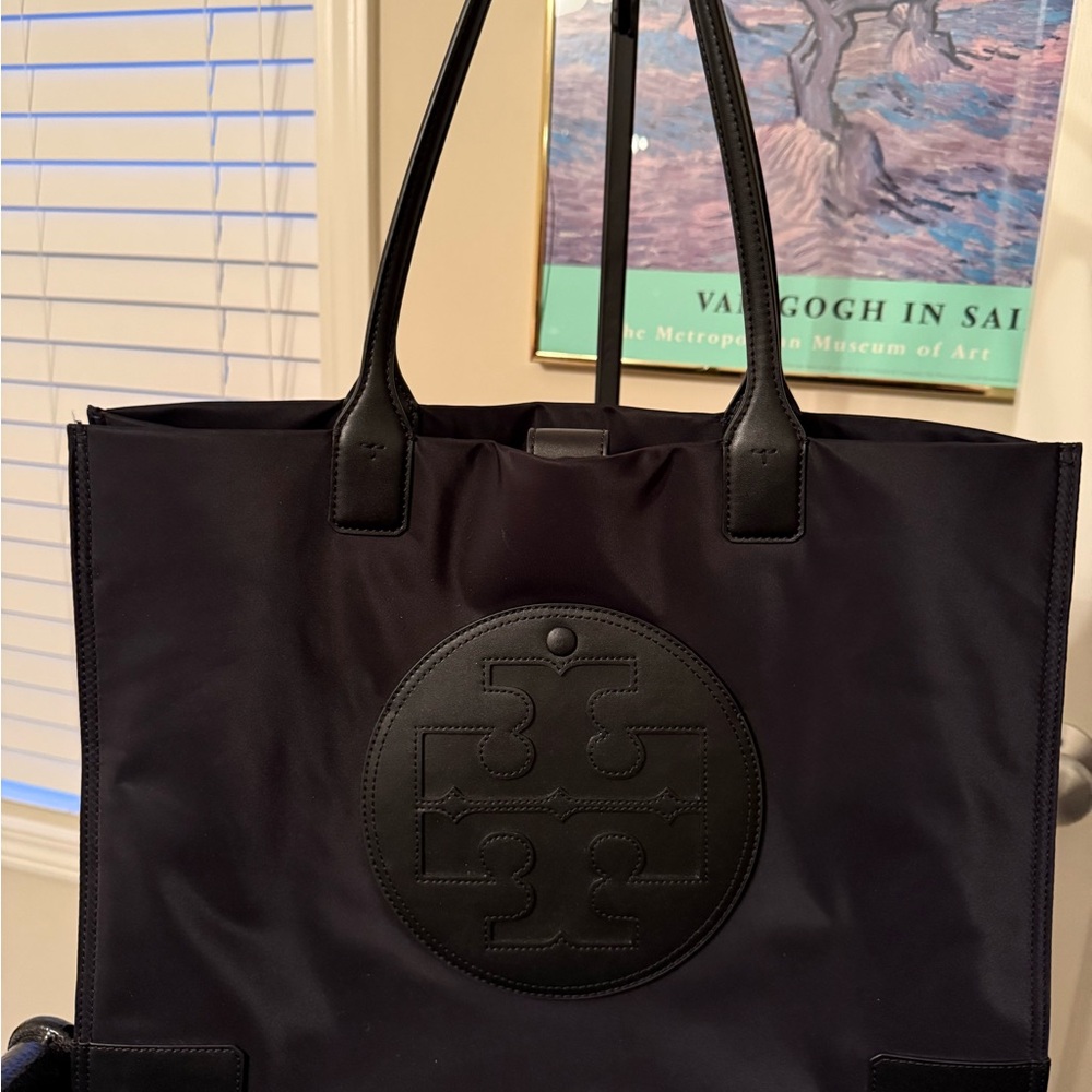 Tory Burch Black Nylon Tote with Embossed Logo